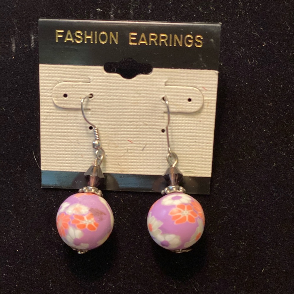 Purple Flower Globe Drop Earring